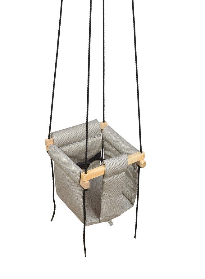 BOFFLE Cotton Cloth and Wooden Hanging Swing for Babies Indoor Outdoor Toddler Seat Chair for Baby Hammock Chair Cradle Birthday Gift for Kids (6 Months to 3 Years) (L Grey) - Image 2